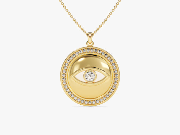 Solitaire Diamond Eye Necklace in 14k Solid Gold