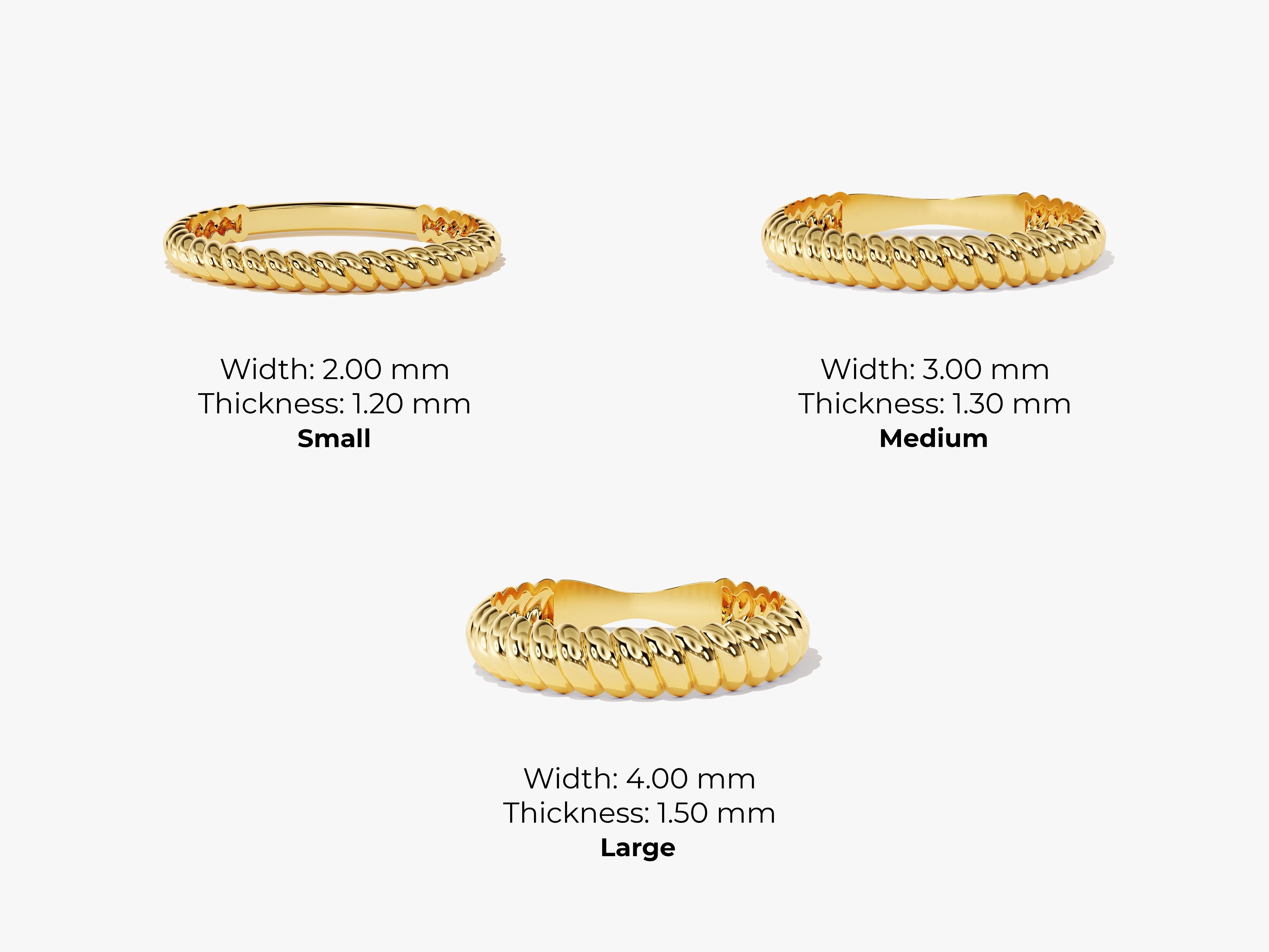 Gold twisted ring jewelry in small, medium, and large sizes