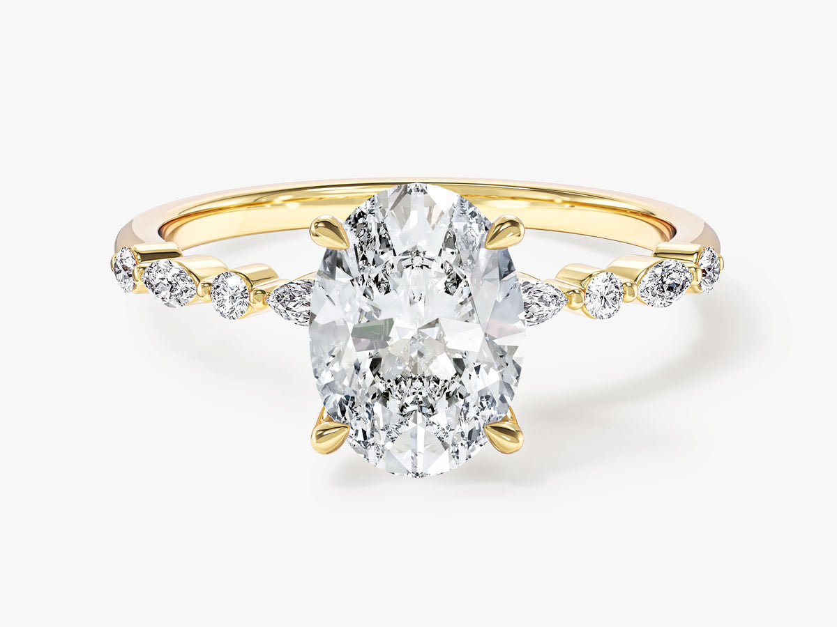 Modern Engagement Ring with Alternating Marquise Sidesstones