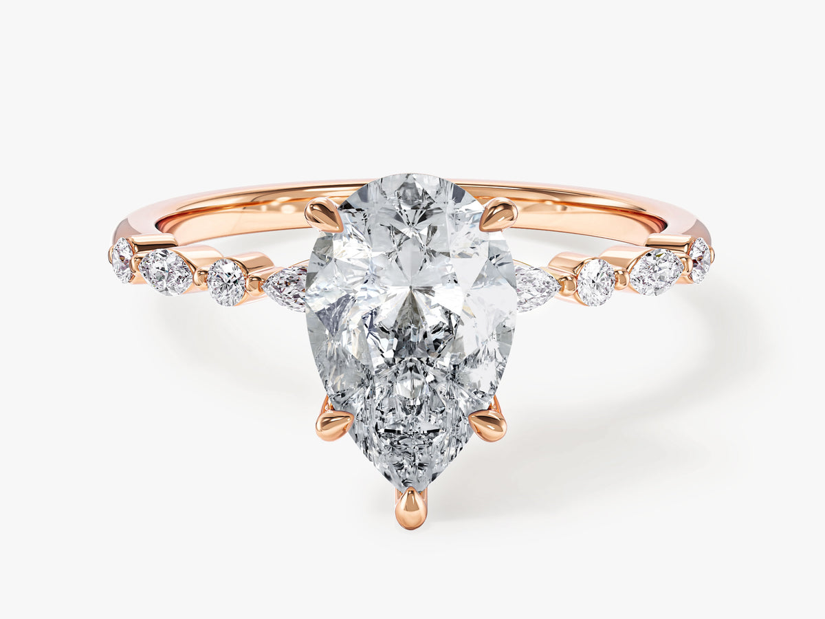 Modern Engagement Ring with Alternating Marquise Sidesstones