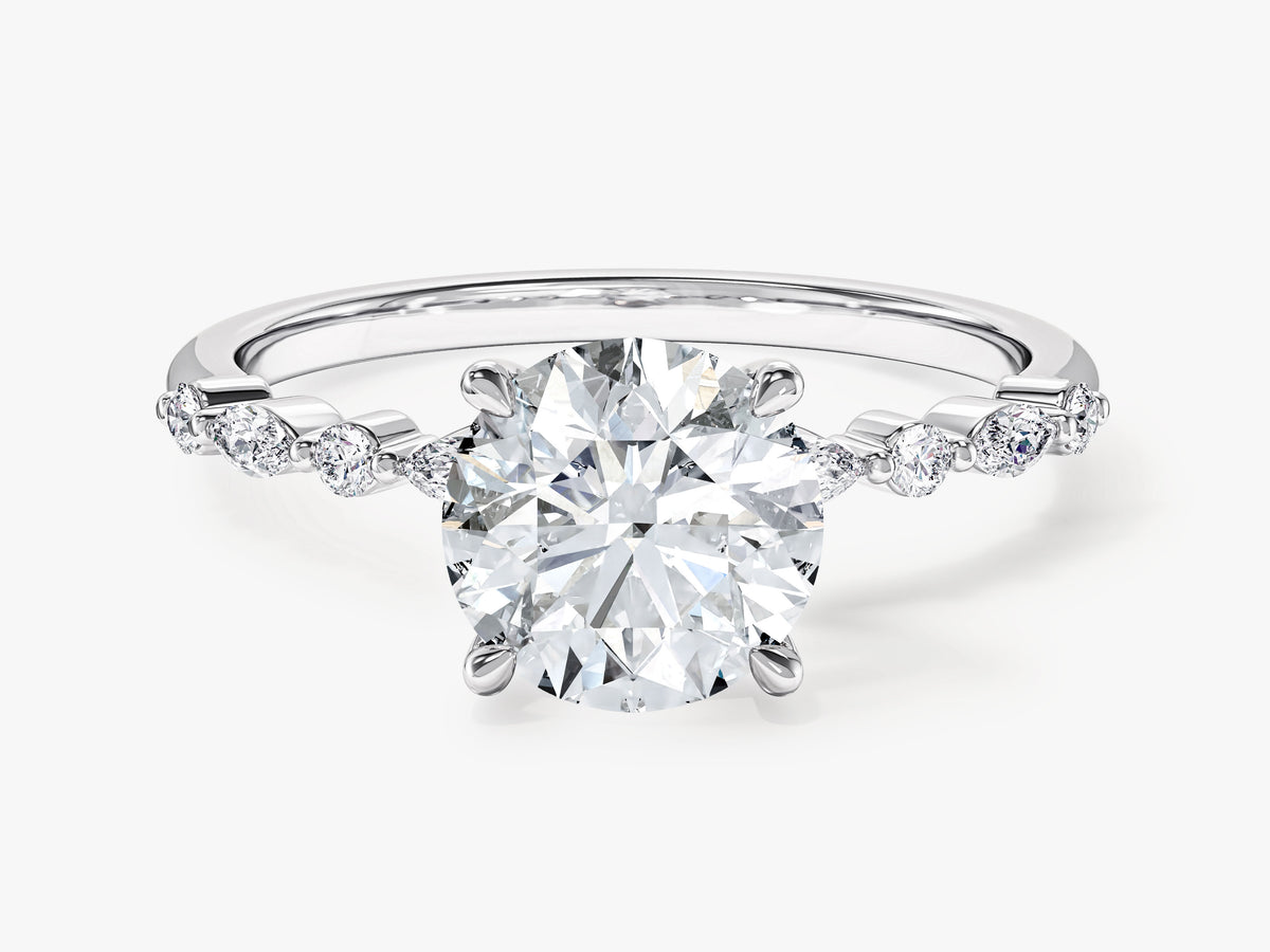 Modern Engagement Ring with Alternating Marquise Sidesstones