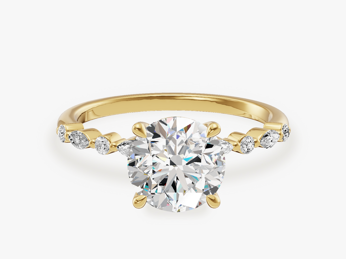 Modern Engagement Ring with Alternating Marquise Sidesstones