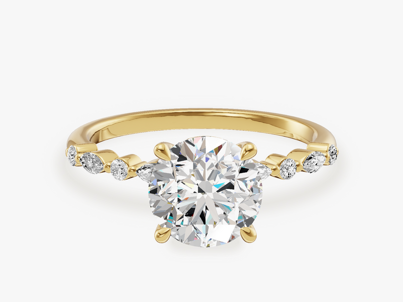 Modern Engagement Ring with Alternating Marquise Sidesstones