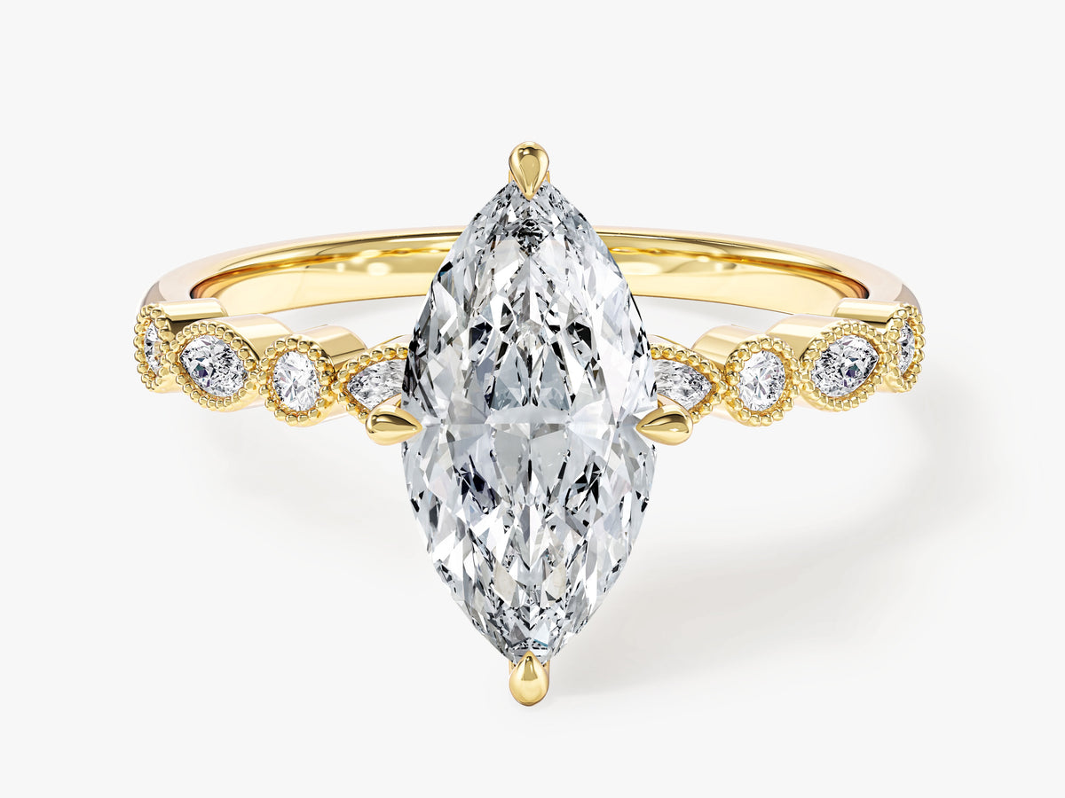 Milgrain Accented Engagement Ring with Marquise Sidestones