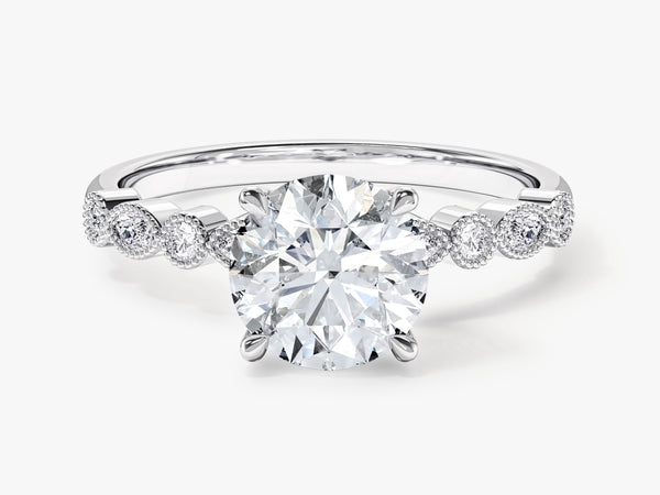 Milgrain Accented Engagement Ring with Marquise Sidestones