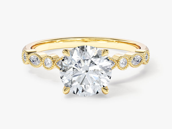 Milgrain Accented Engagement Ring with Marquise Sidestones