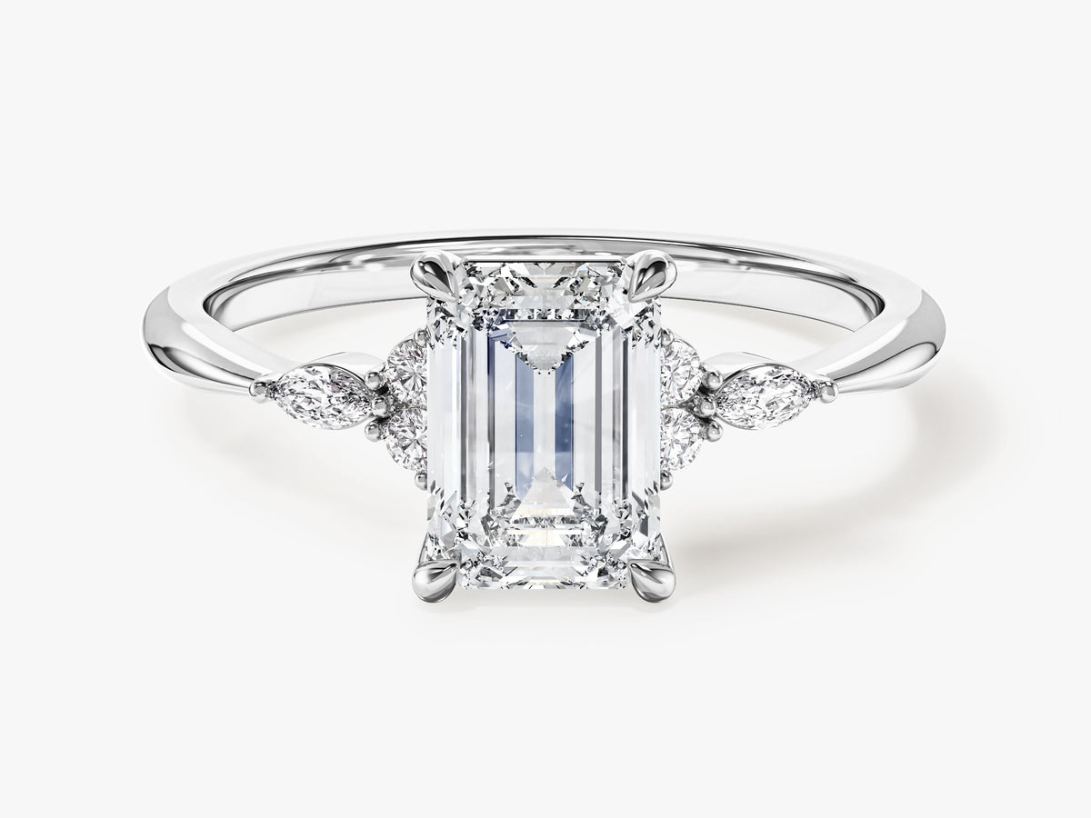 Round and Marquise Cluster Accent Engagement Ring