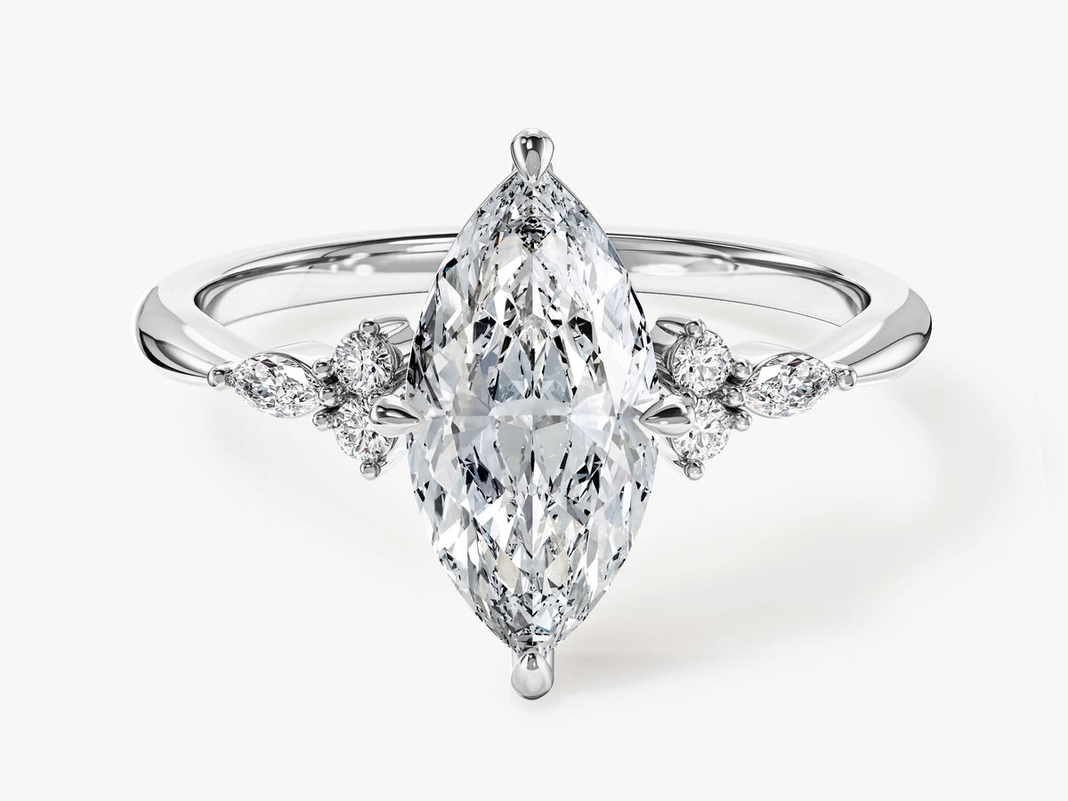 Round and Marquise Cluster Accent Engagement Ring