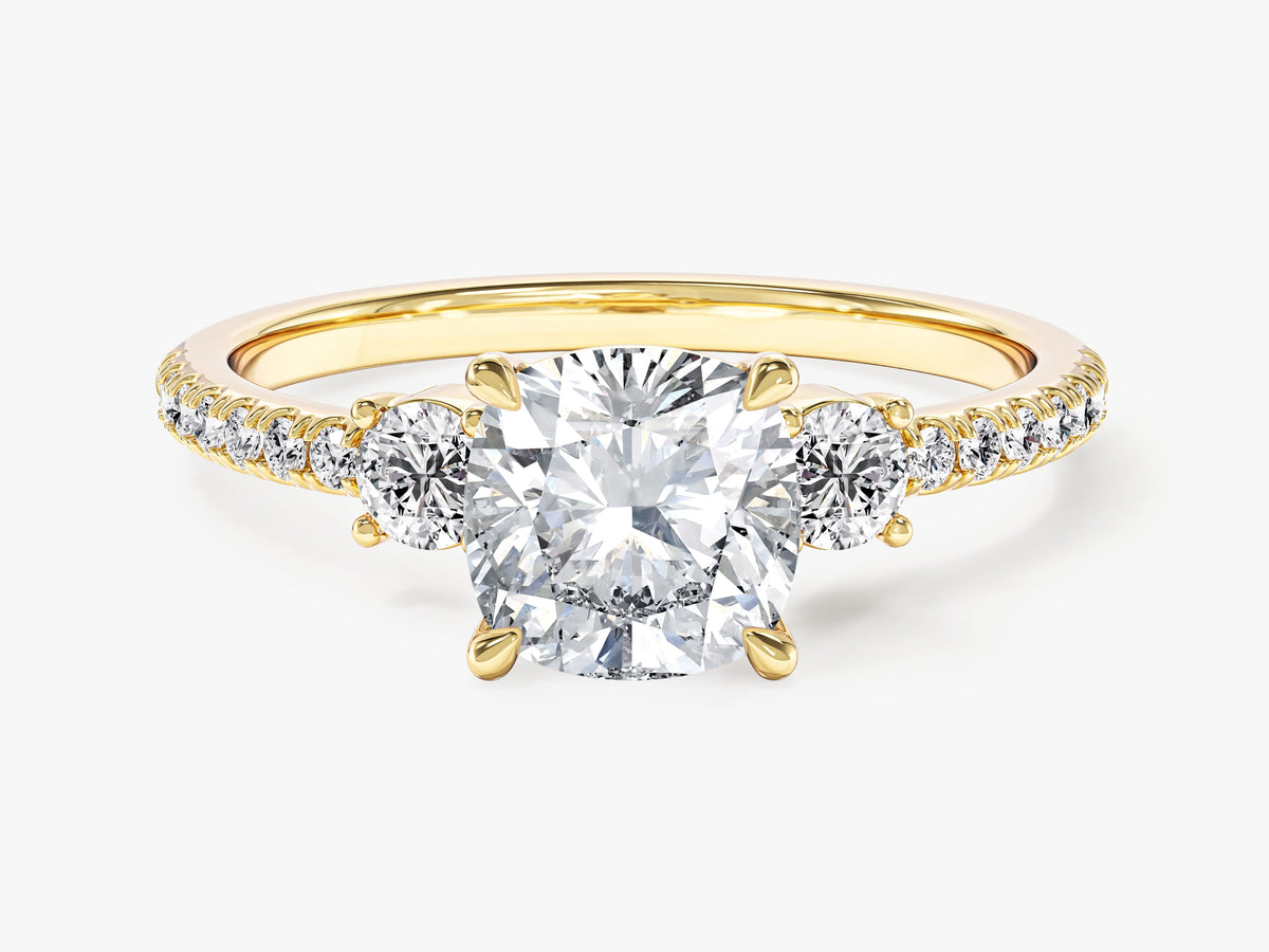 Three Stone Engagement Ring with Pave Set Sidestones