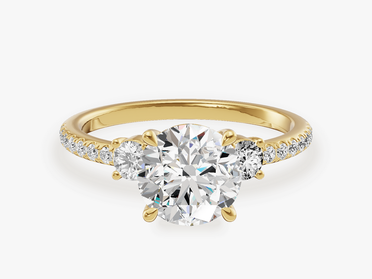 Three Stone Engagement Ring with Pave Set Sidestones