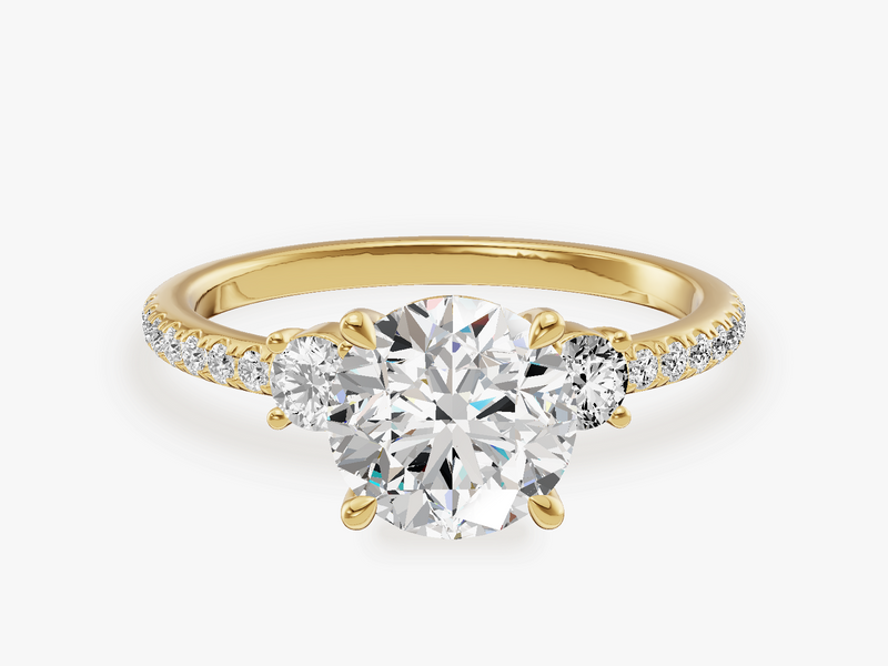 Three Stone Engagement Ring with Pave Set Sidestones