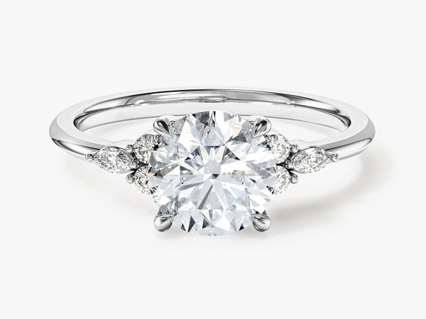 Round and Marquise Cluster Accent Tapered Engagement Ring