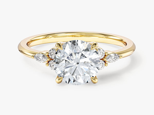 Round and Marquise Cluster Accent Tapered Engagement Ring