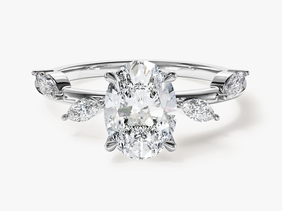 Flora Engagement Ring with Leaf Sidestones