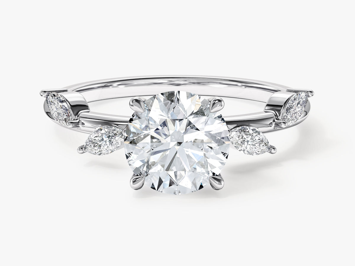 Flora Engagement Ring with Leaf Sidestones