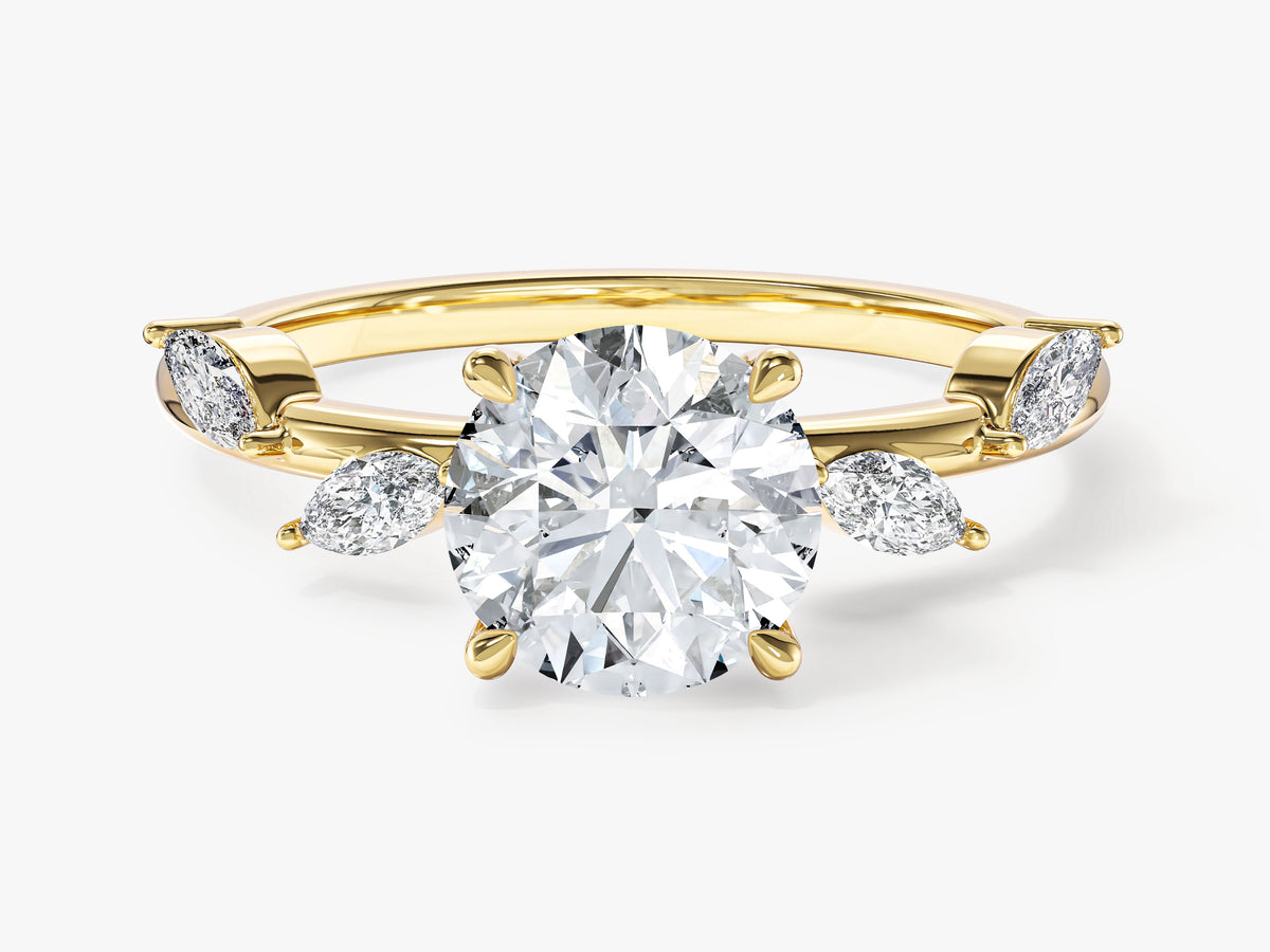 Flora Engagement Ring with Leaf Sidestones
