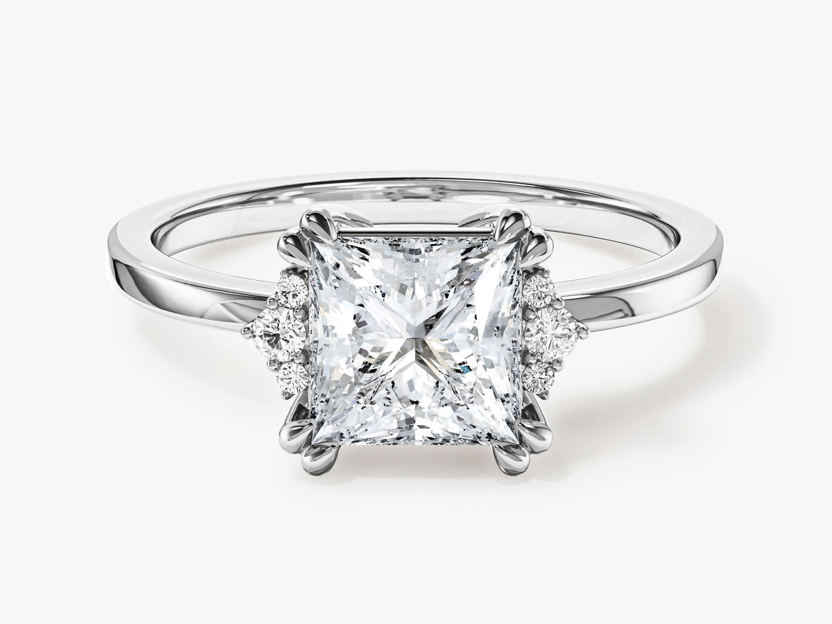 Double Claw Prong Engagement Ring with Subtle Accents
