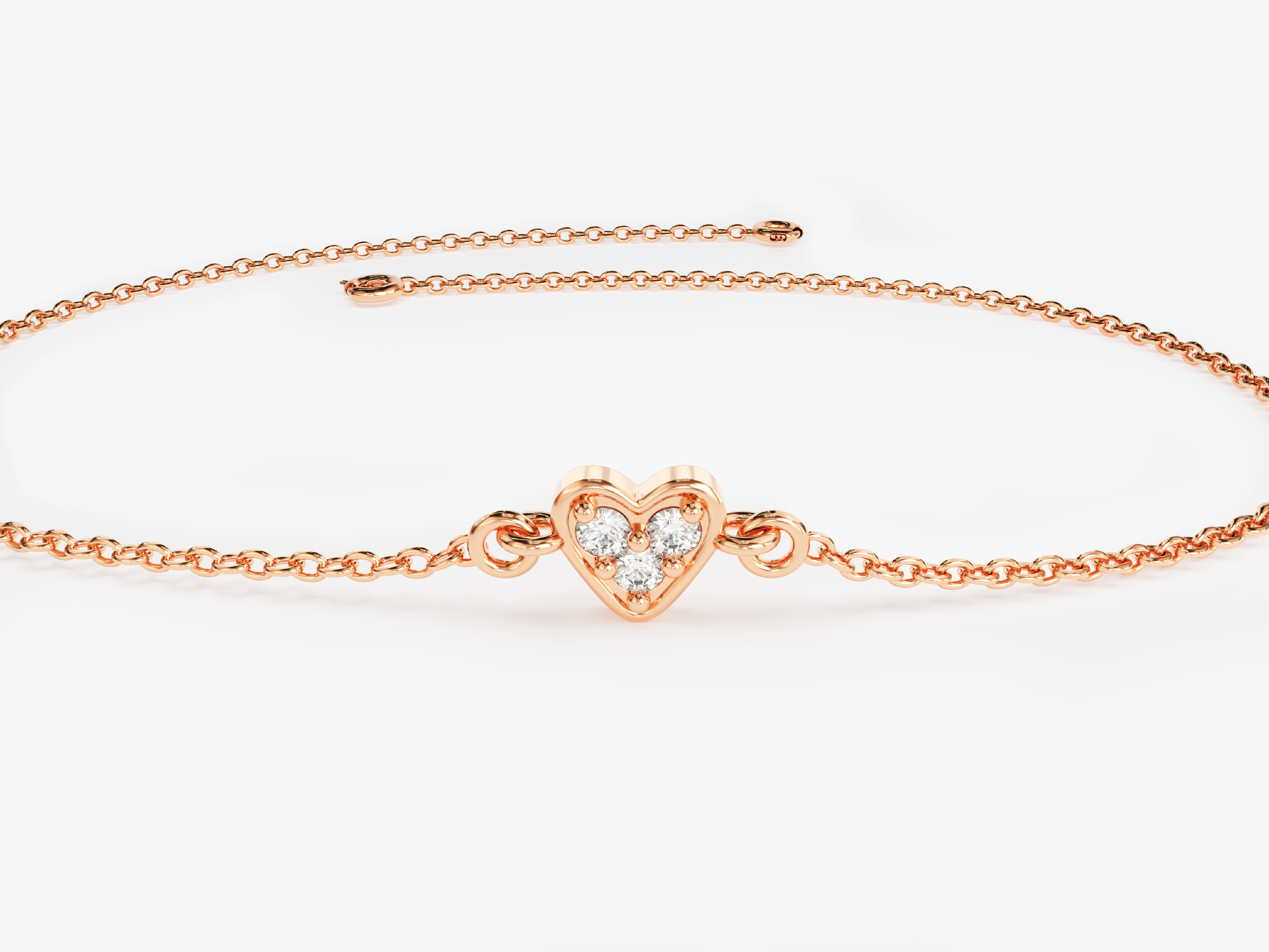 Rose gold heart bracelet with diamonds, fine jewelry