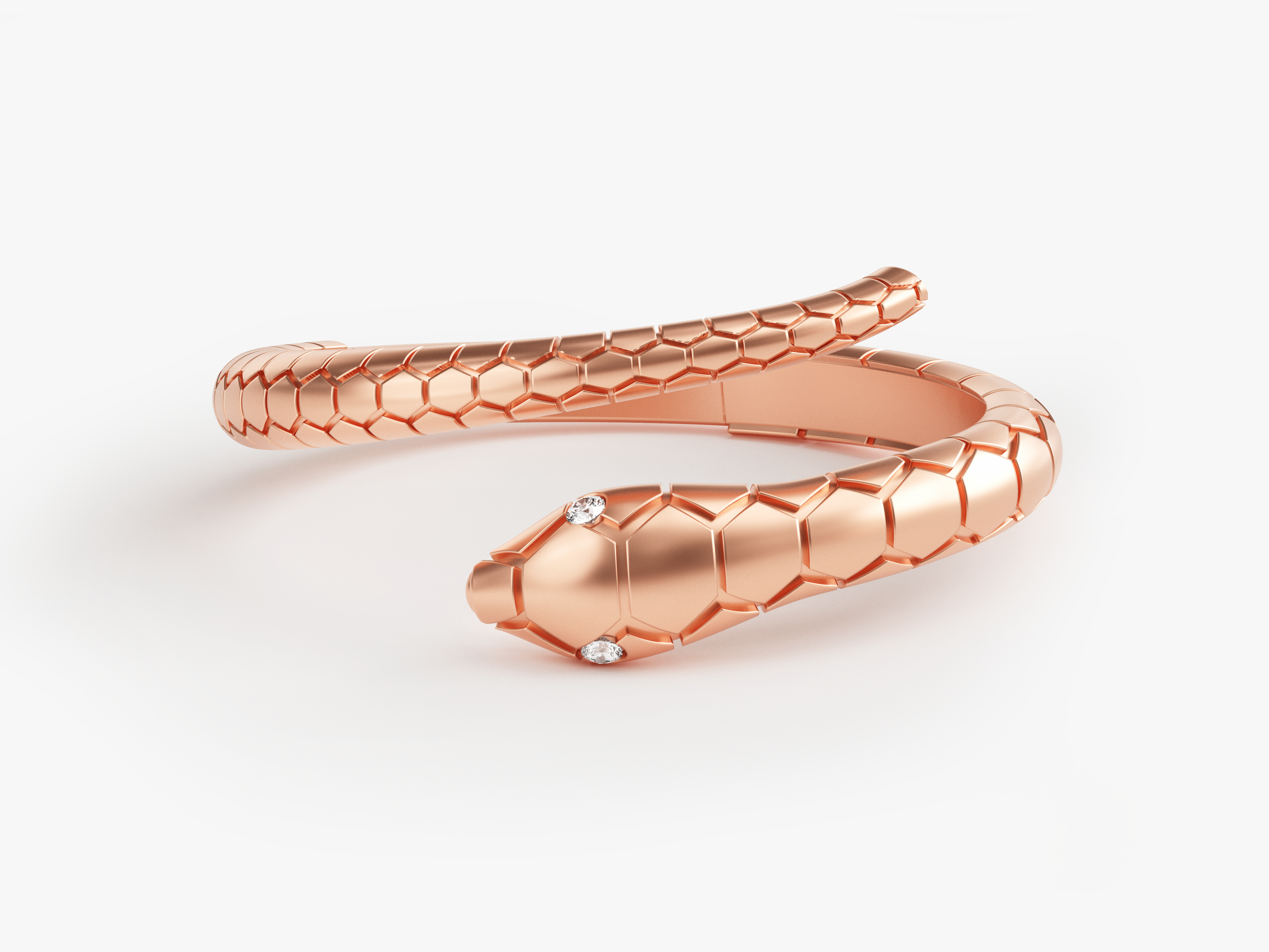 Rose gold snake ring with diamonds, luxury jewelry