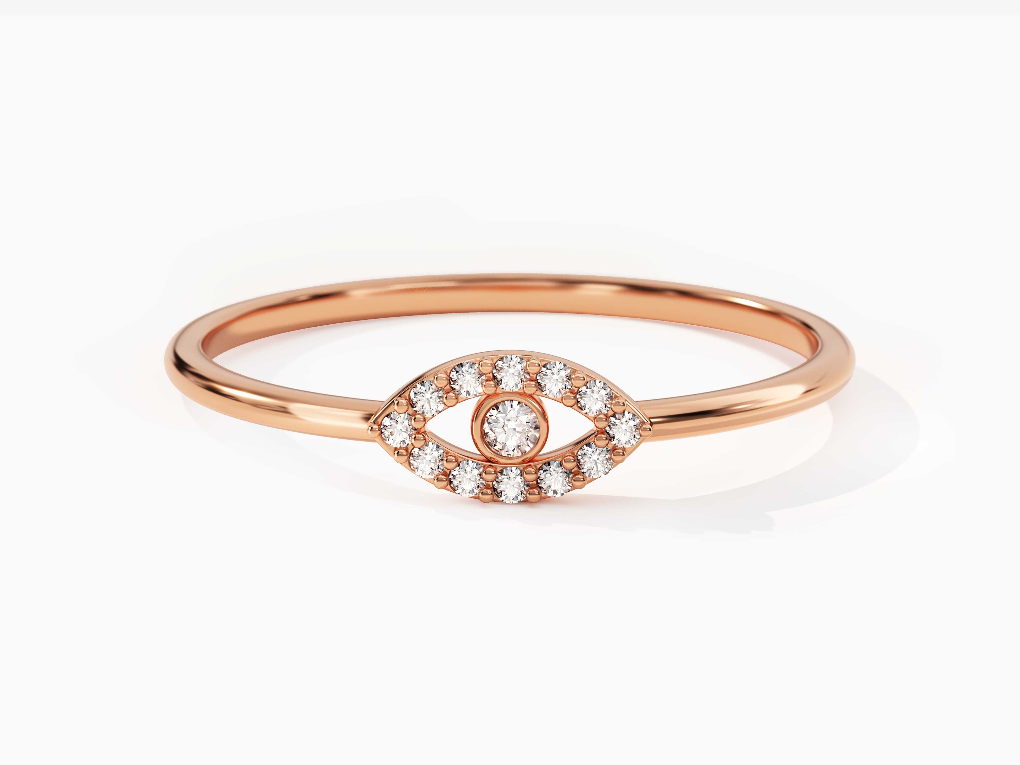 Rose gold evil eye ring with diamonds