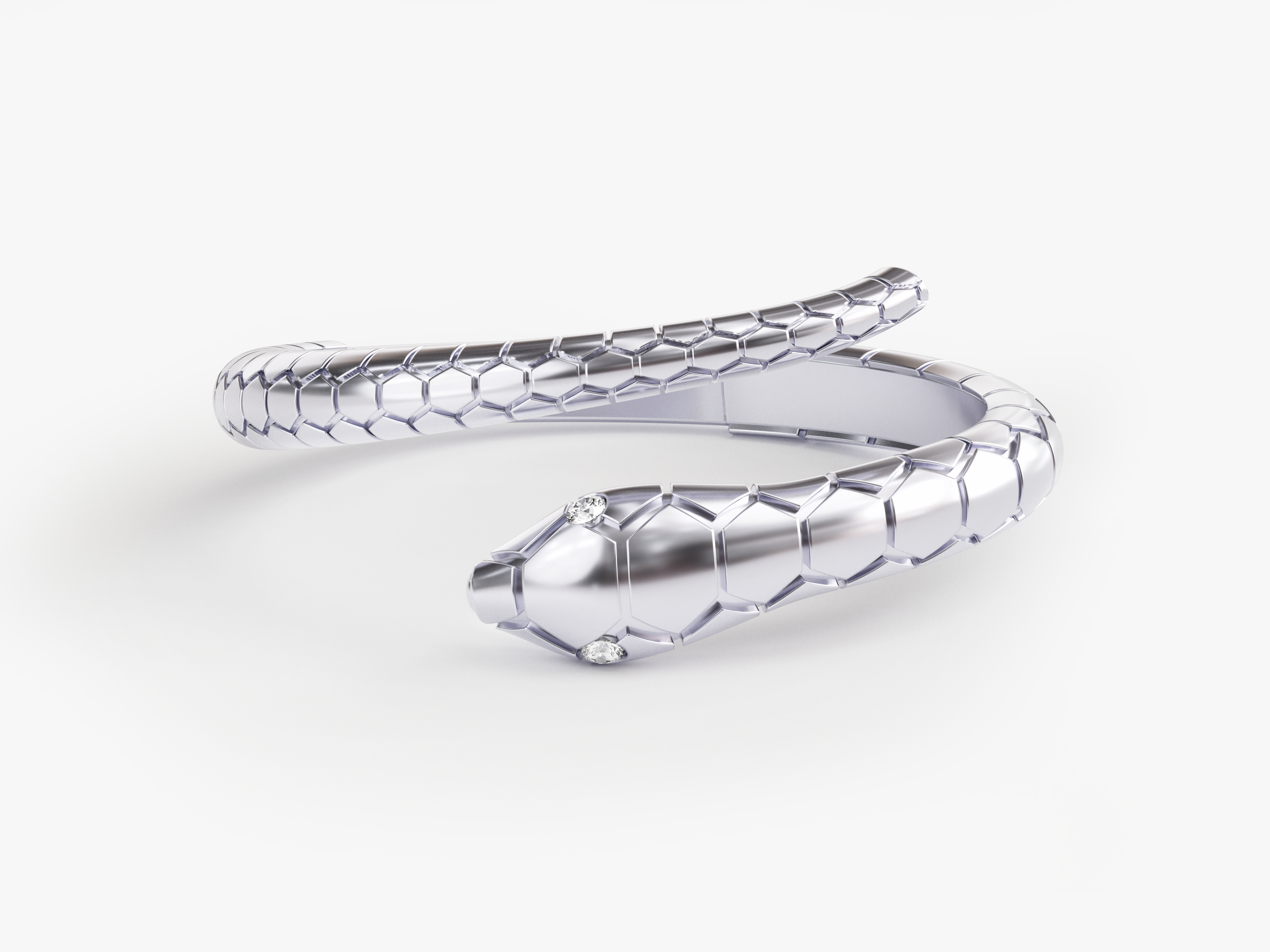 Diamond snake ring, silver, luxury jewelry, elegant design