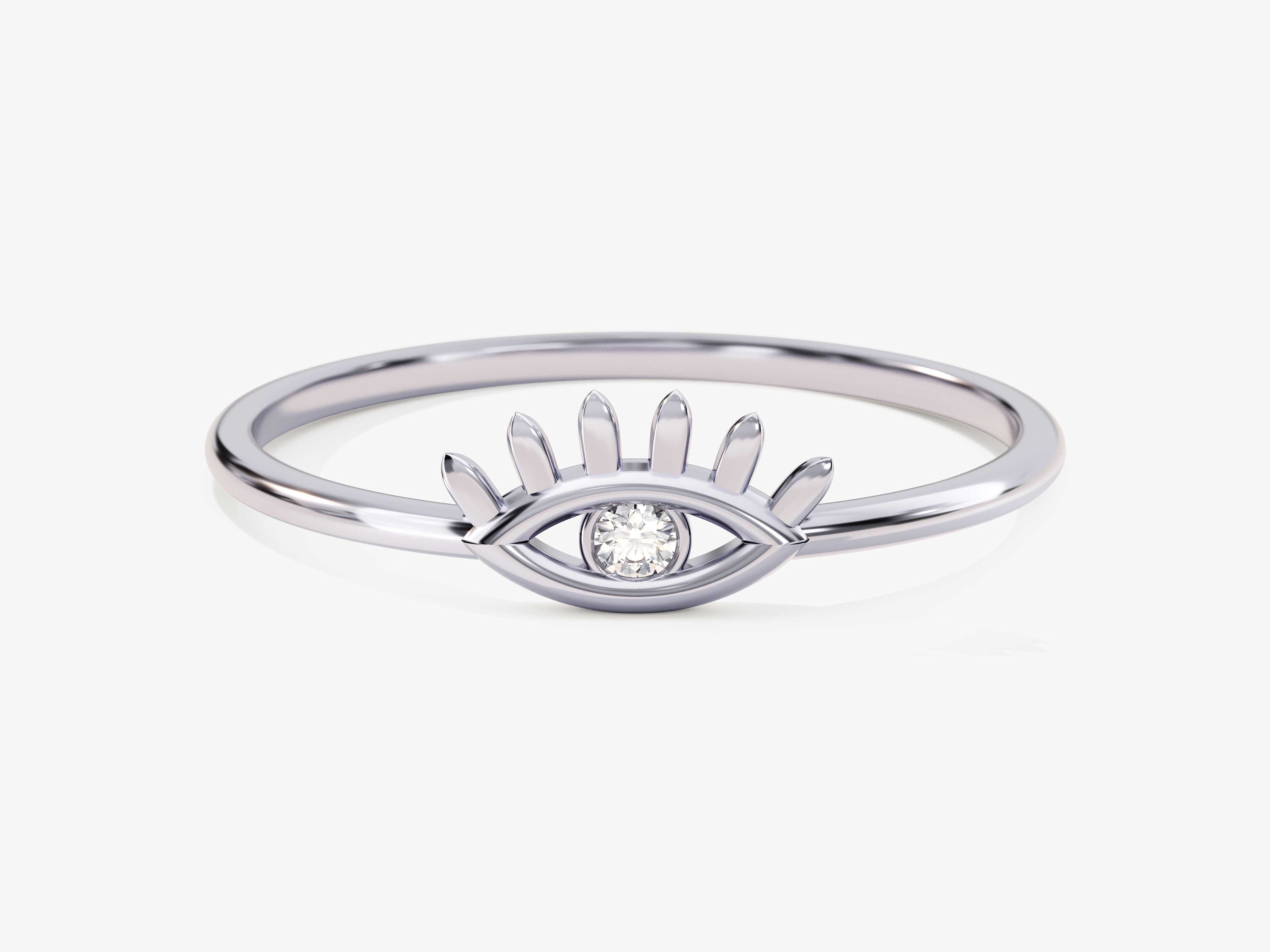 Evil eye diamond ring, fine jewelry, silver evil eye ring