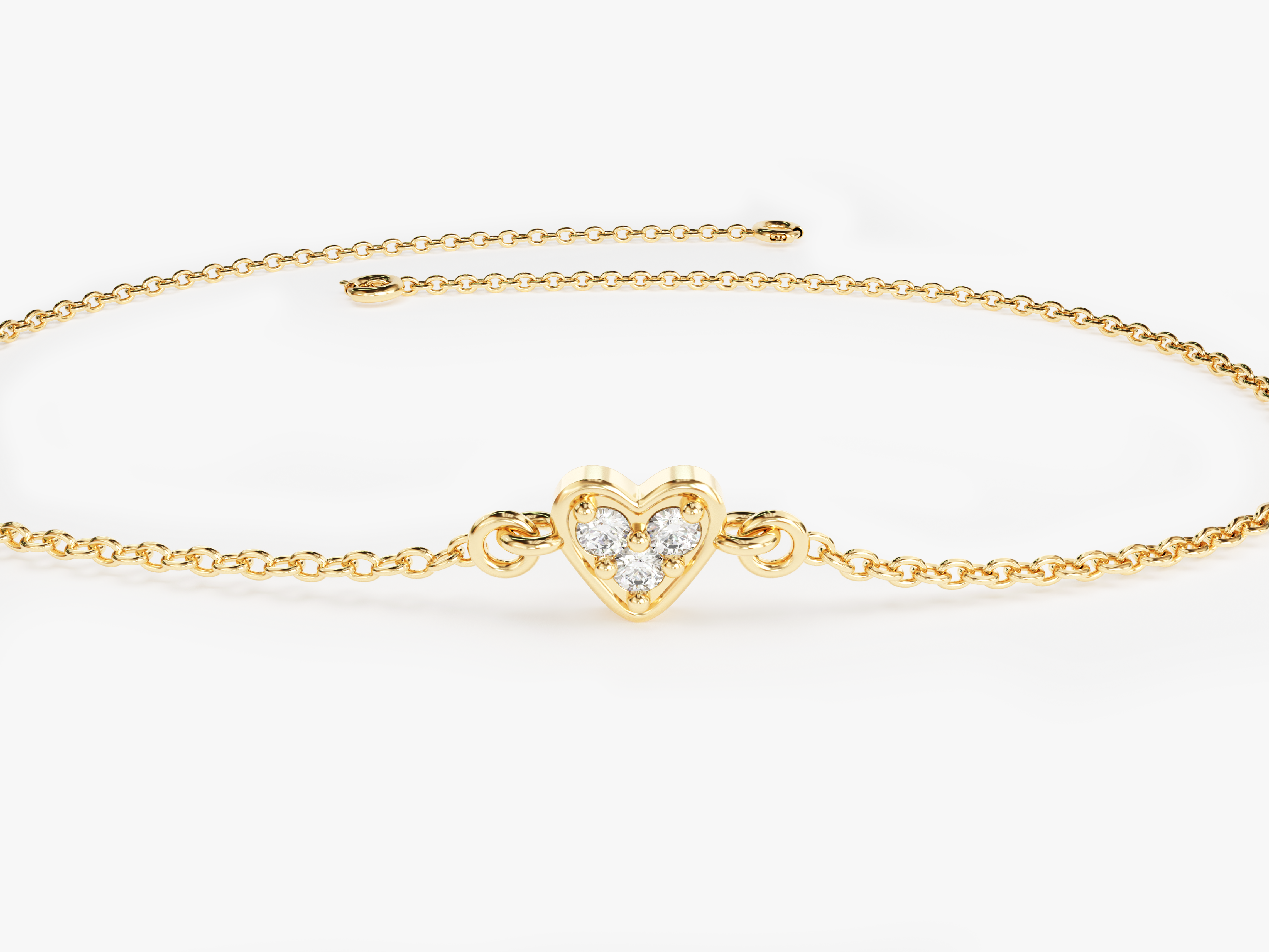 Gold heart bracelet with diamonds, fine jewelry for her