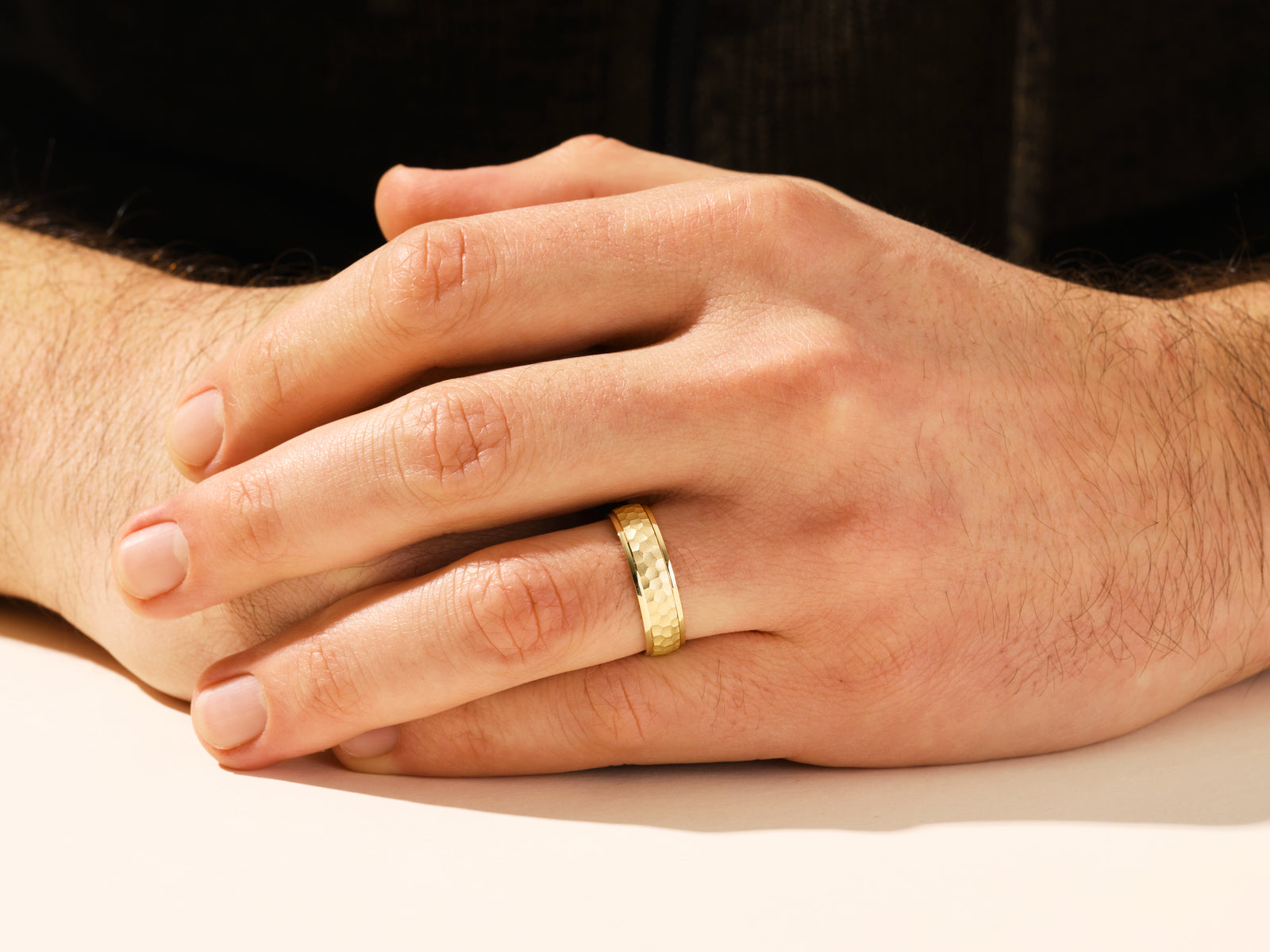 6mm Drop Beveled Hammered Men s Gold Wedding Band