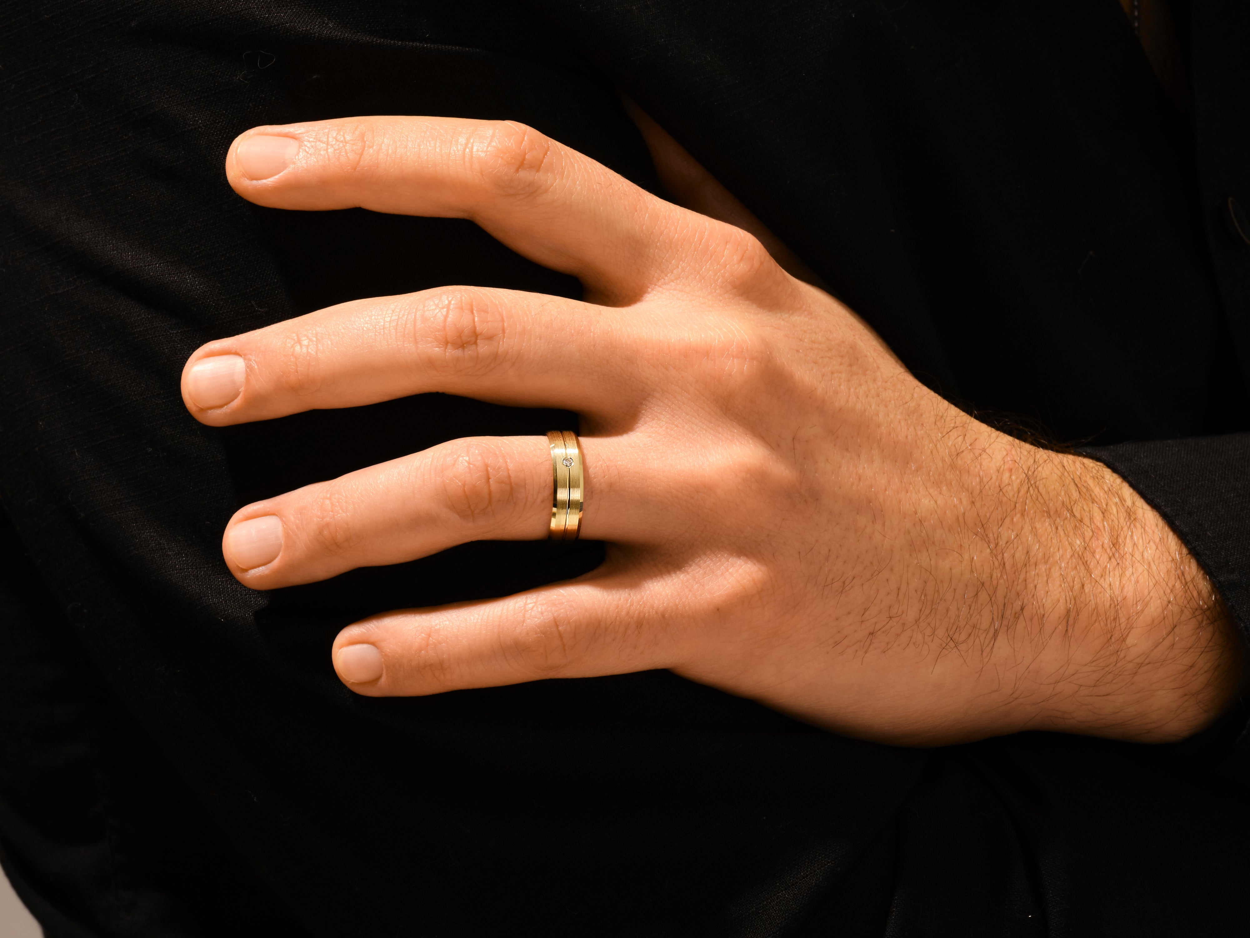 Men's gold ring with diamond accent, jewelry for him