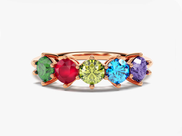 Round Cut Birthstone Family Ring in 14k Solid Gold