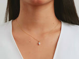 A video of a women model showing a yellow gold pear cut moissanite solitaire pendant on her neck