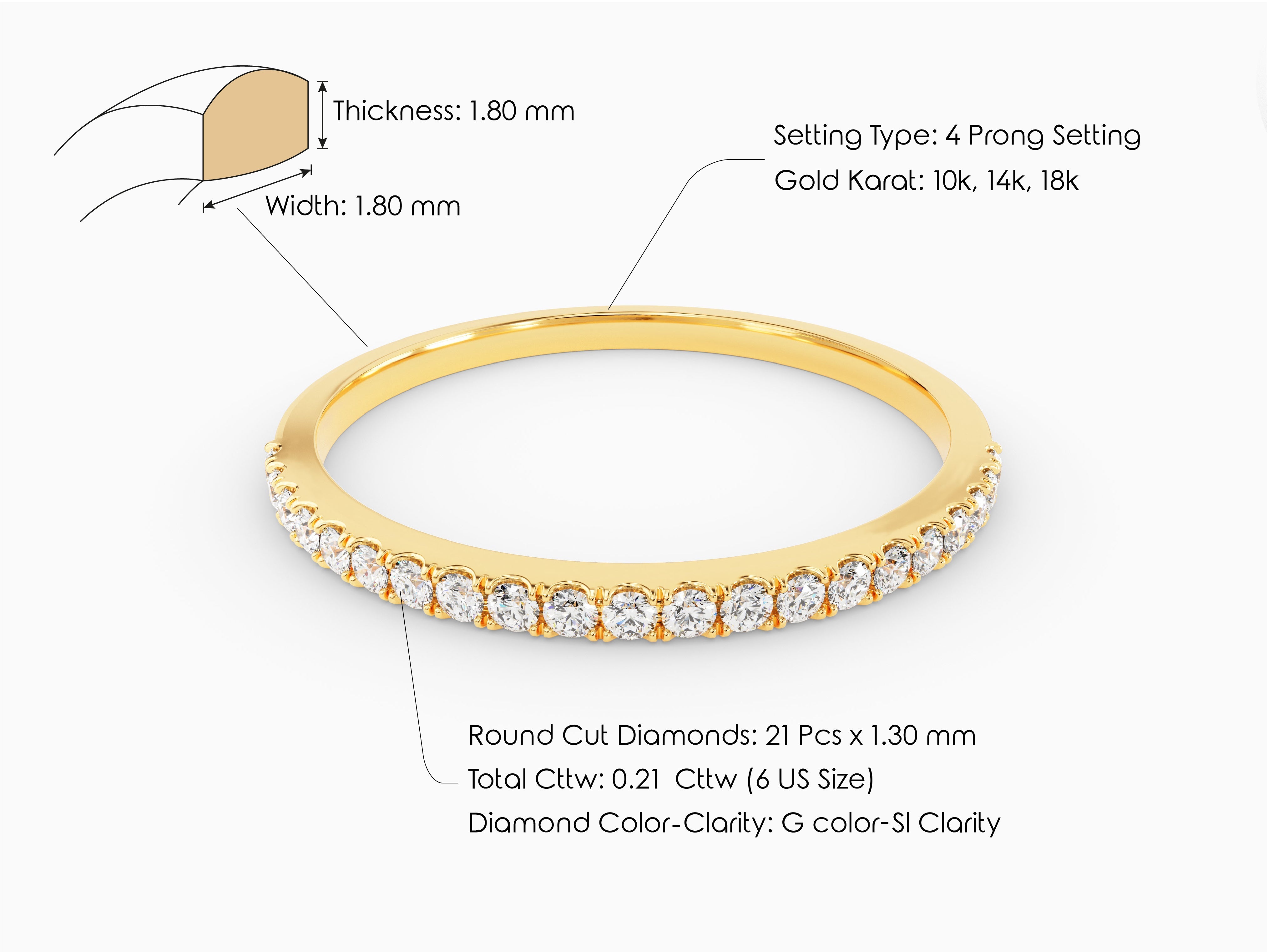 Diamond eternity ring, 4 prong setting, 10k-18k gold