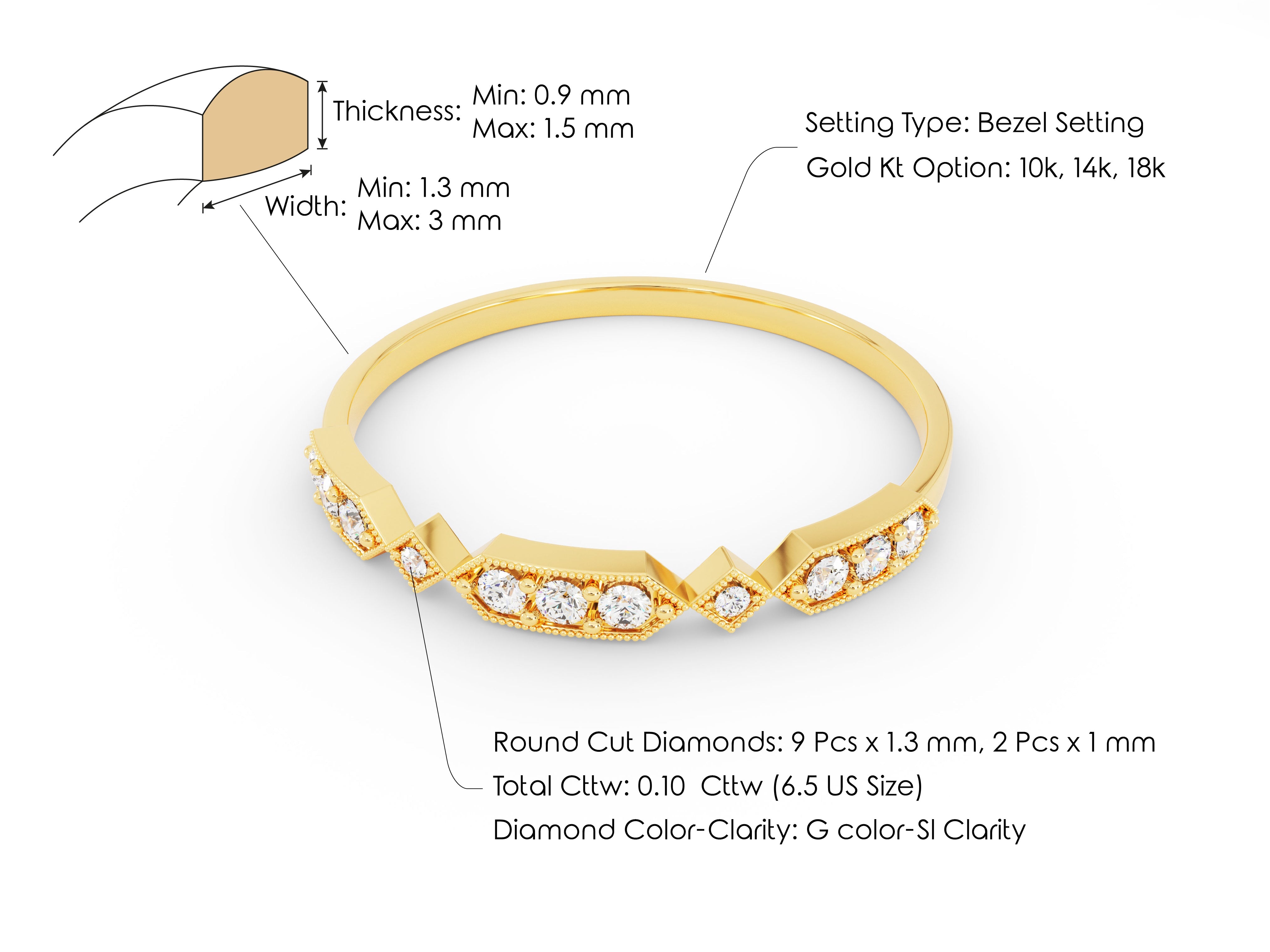 Diamond ring with bezel setting and gold kt options