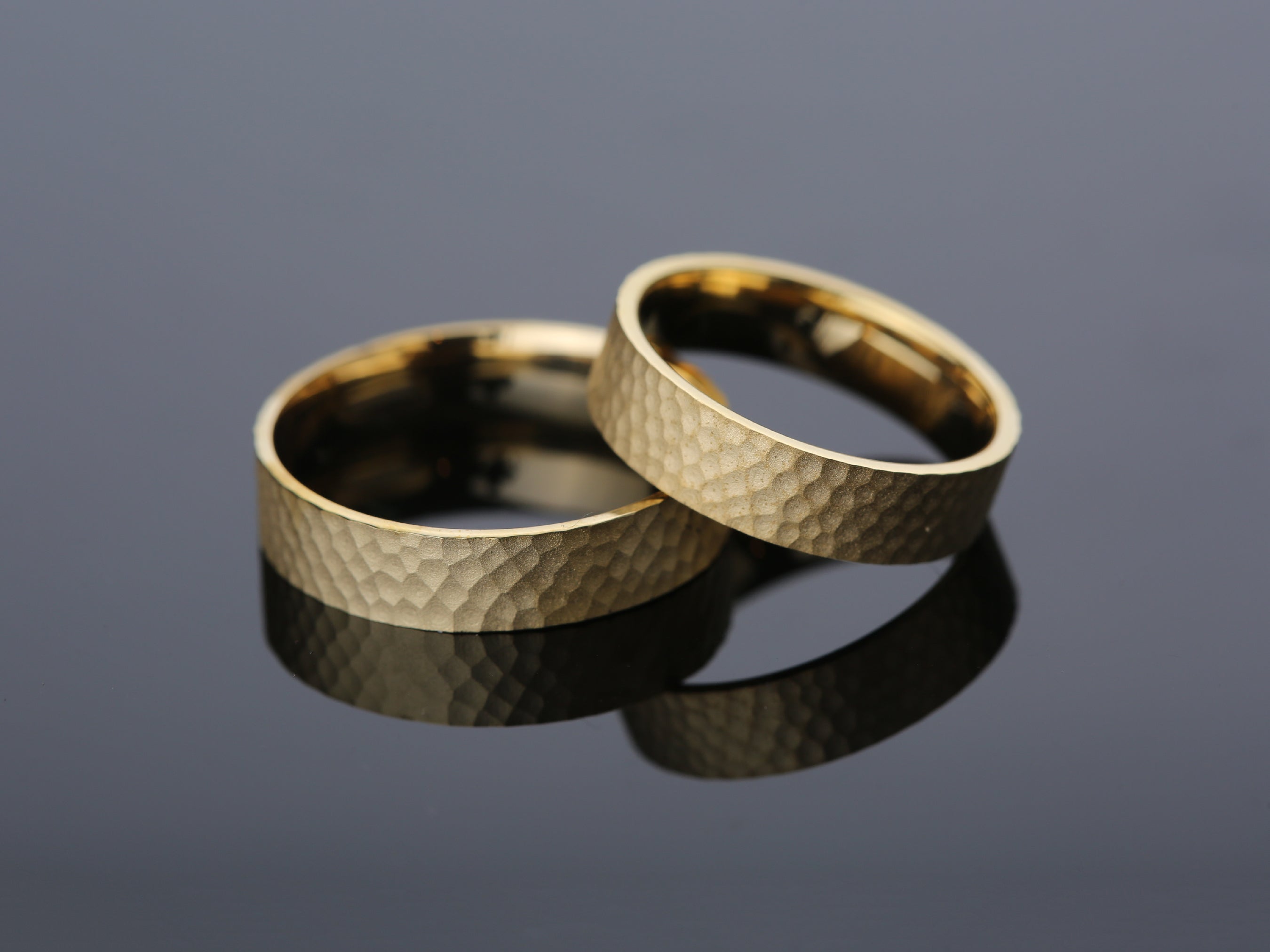 Hammered gold wedding bands, elegant jewelry for couples