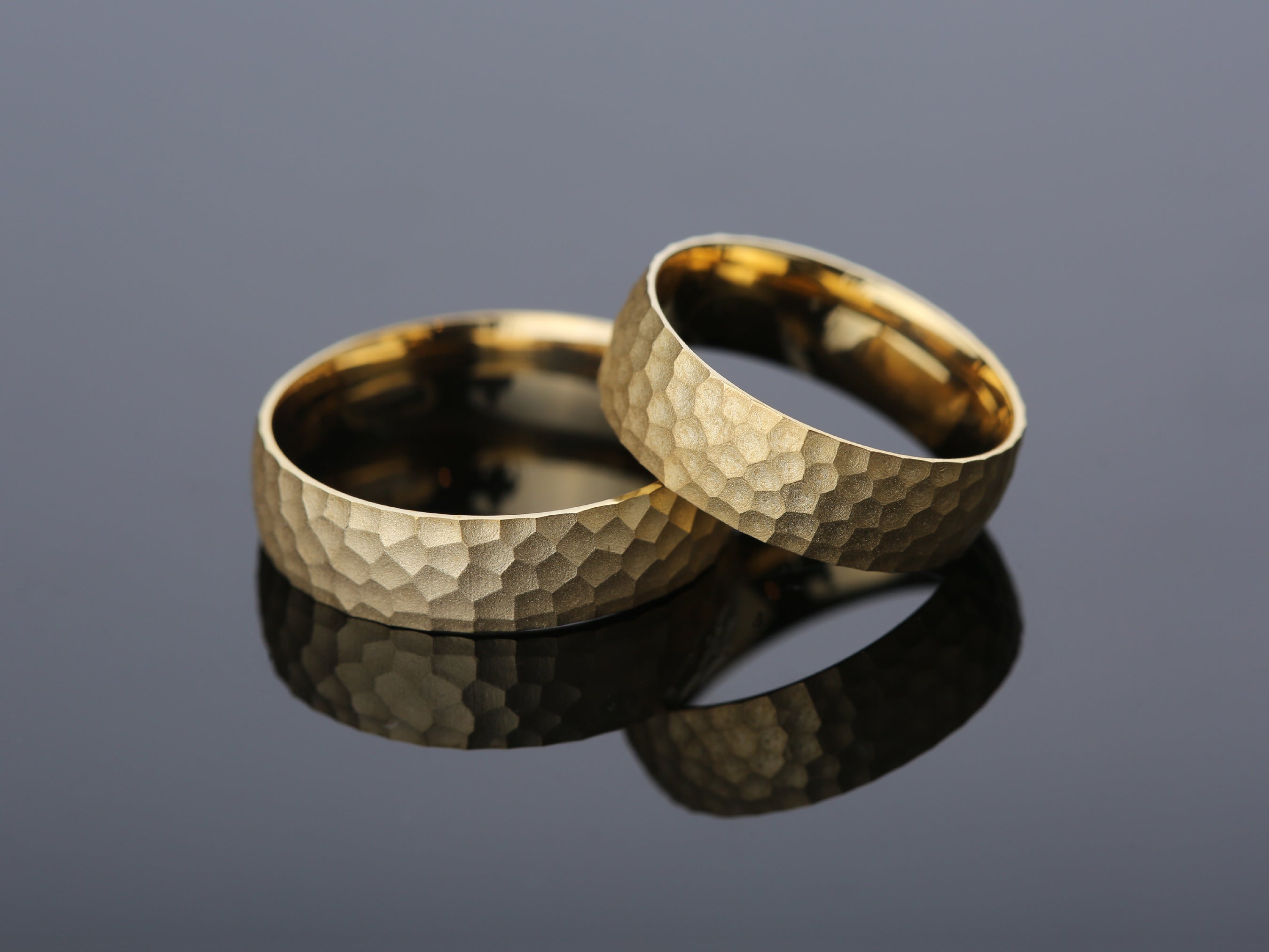 Hammered gold wedding bands, luxury jewelry for couples