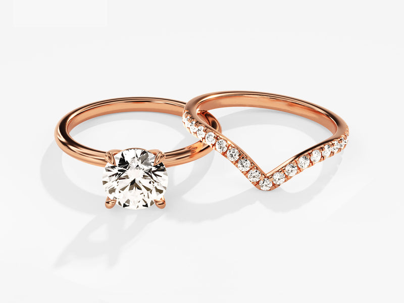 4-Prong Round Lab Grown Diamond Solitaire Bridal Set with Chevron Simulated Diamond Band CT)