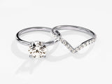 4-Prong Round Moissanite Solitaire Bridal Set with Chevron Moissanite Band (1.50 CT)