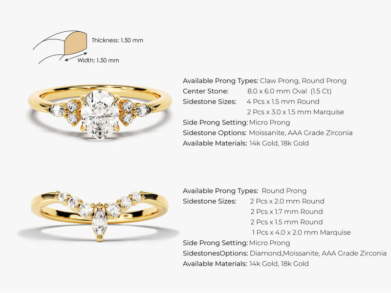 Cluster Accent Oval Lab Grown Diamond Bridal Set with Marquise Ring (1.50 CT)