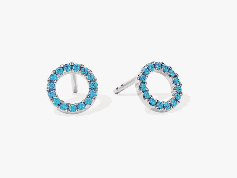 Birthstone Circle Studs in 14k Solid Gold