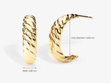 14k Gold, Yellow, White, Rose, 14k Yellow Gold Bold Croissant Earrings Hoops with size information