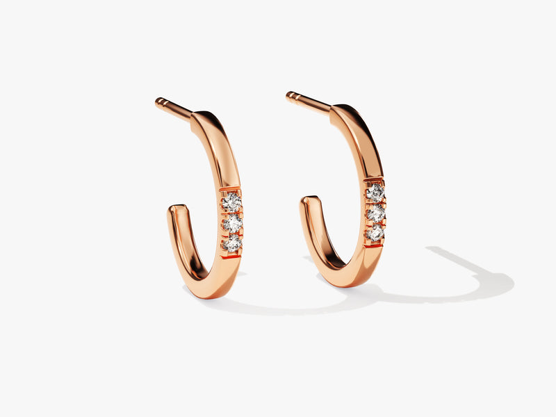 14k Gold Petite Diamond Huggie Earrings
