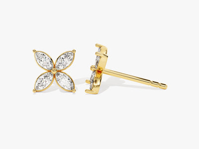 14k Gold Marquise Clover Stud Earrings