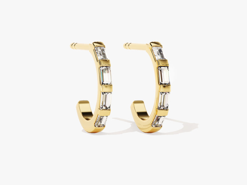 14k Gold Baguette Diamond Hoop Earrings
