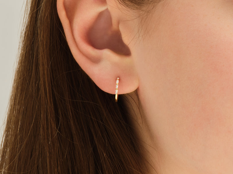 14k Gold Baguette Diamond Hoop Earrings