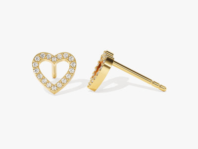 14k Gold Open Heart Diamond Stud Earrings