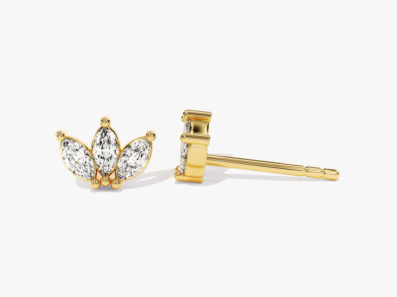 14k Gold Marquise Crown Stud Earrings