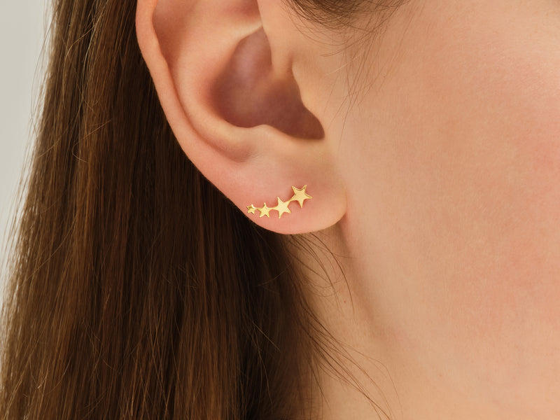 14k Gold Star Crawler Earrings