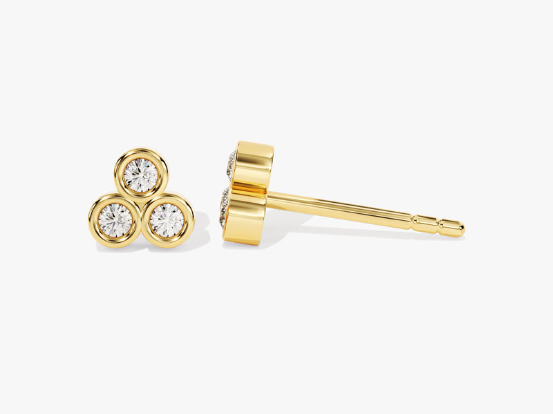 14k Gold Trio Bezel Cluster Diamond Stud Earrings (0.12 ct tw)