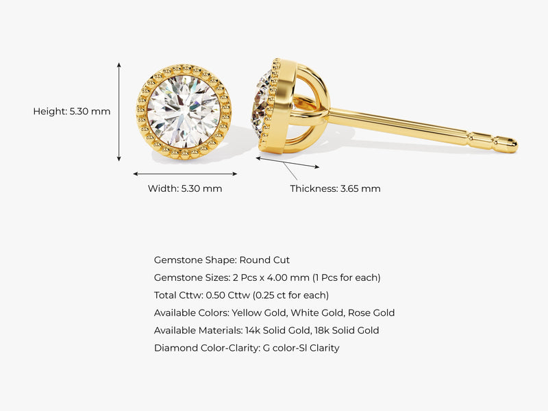 14k Gold Milgrain Bezel Moissanite Stud Earrings (0.50 ct tw)