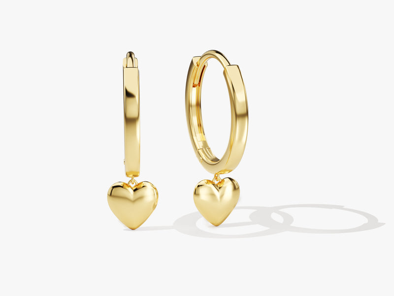 14k Gold Heart Dangle Huggie Earrings